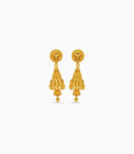 Gold Plated Double-Dome Jhumka Earrings