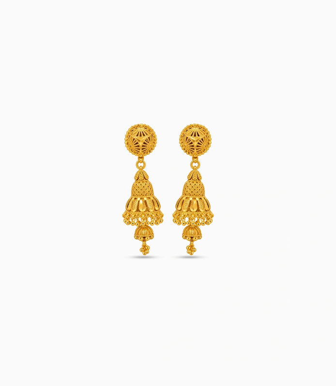 Gold Plated Double-Dome Jhumka Earrings