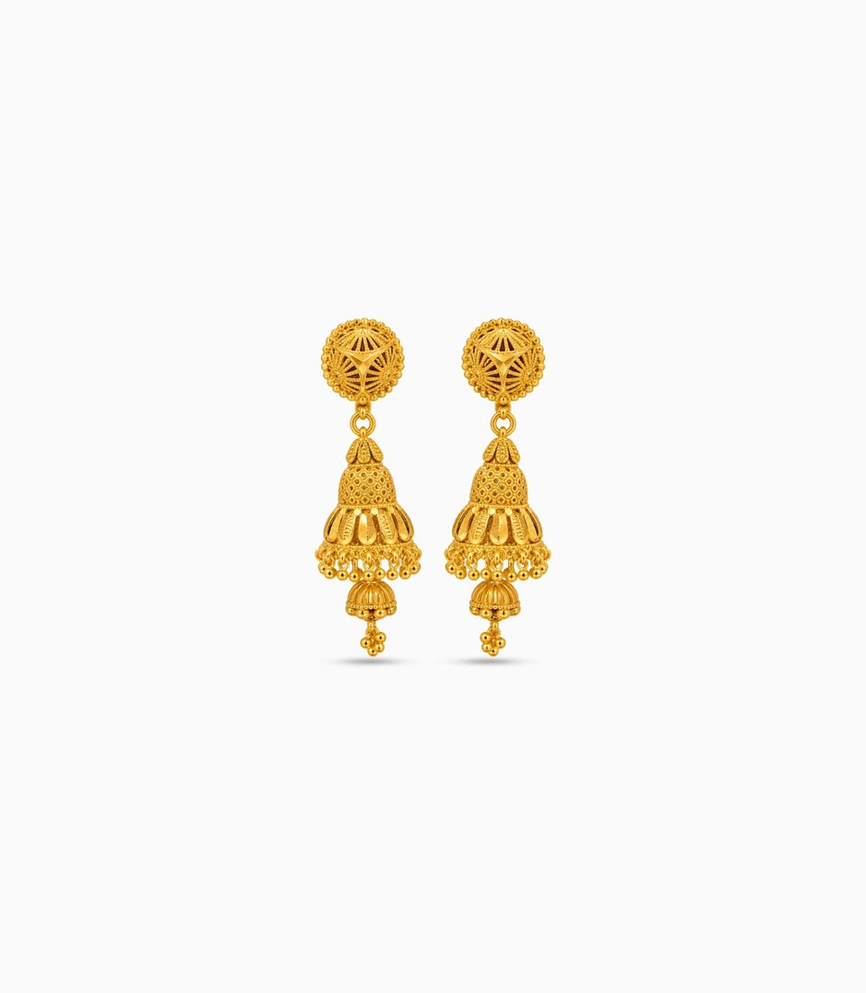 Gold Plated Double-Dome Jhumka Earrings
