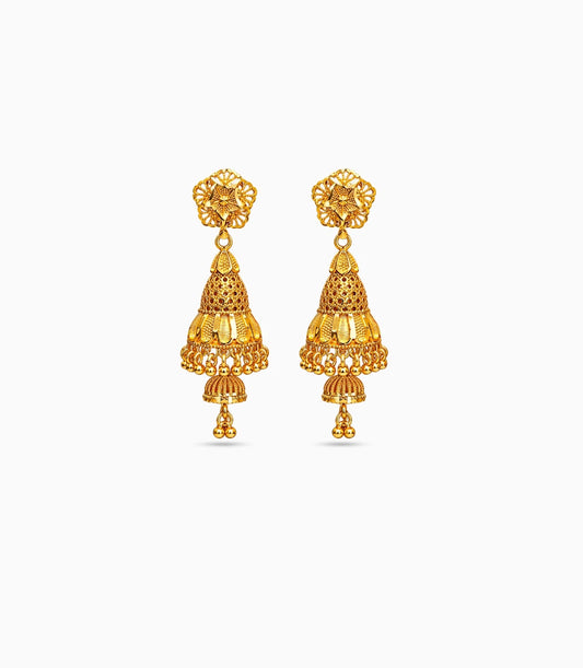 Gold Plated Double-Dome Jhumka Earrings