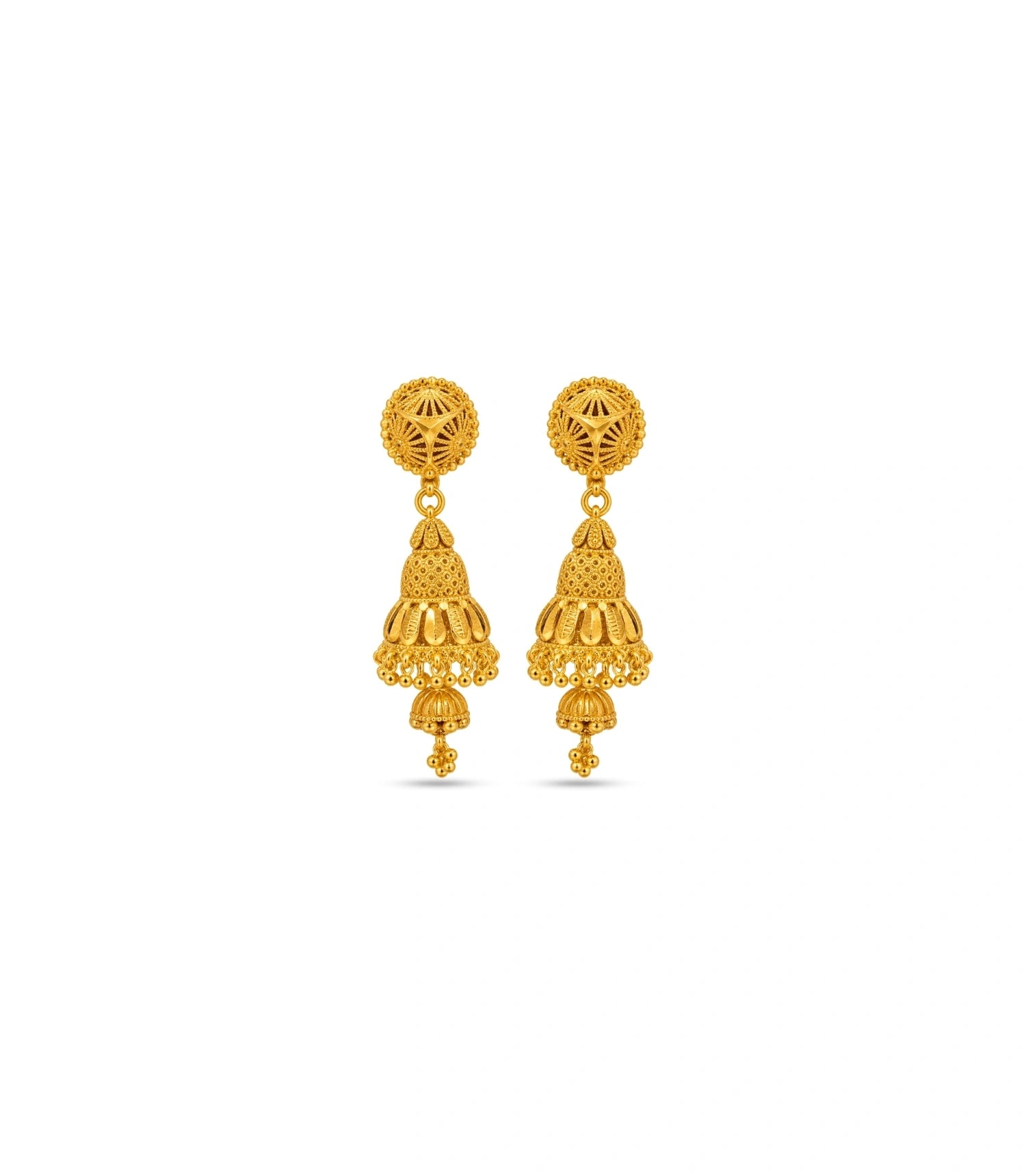 Gold Plated Double-Dome Jhumka Earrings