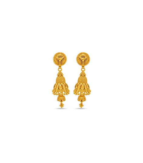 Gold Plated Double-Dome Jhumka Earrings