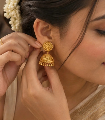 Gold Plated Ethnic Majestic Jhumka Earrings