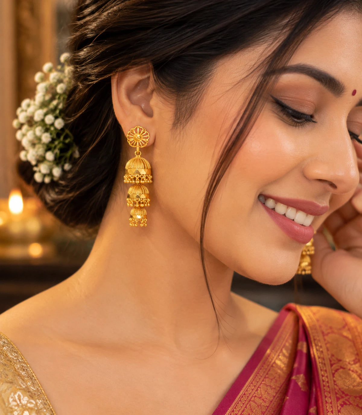 Gold Plated Ethnic Signature Jhumka Earrings