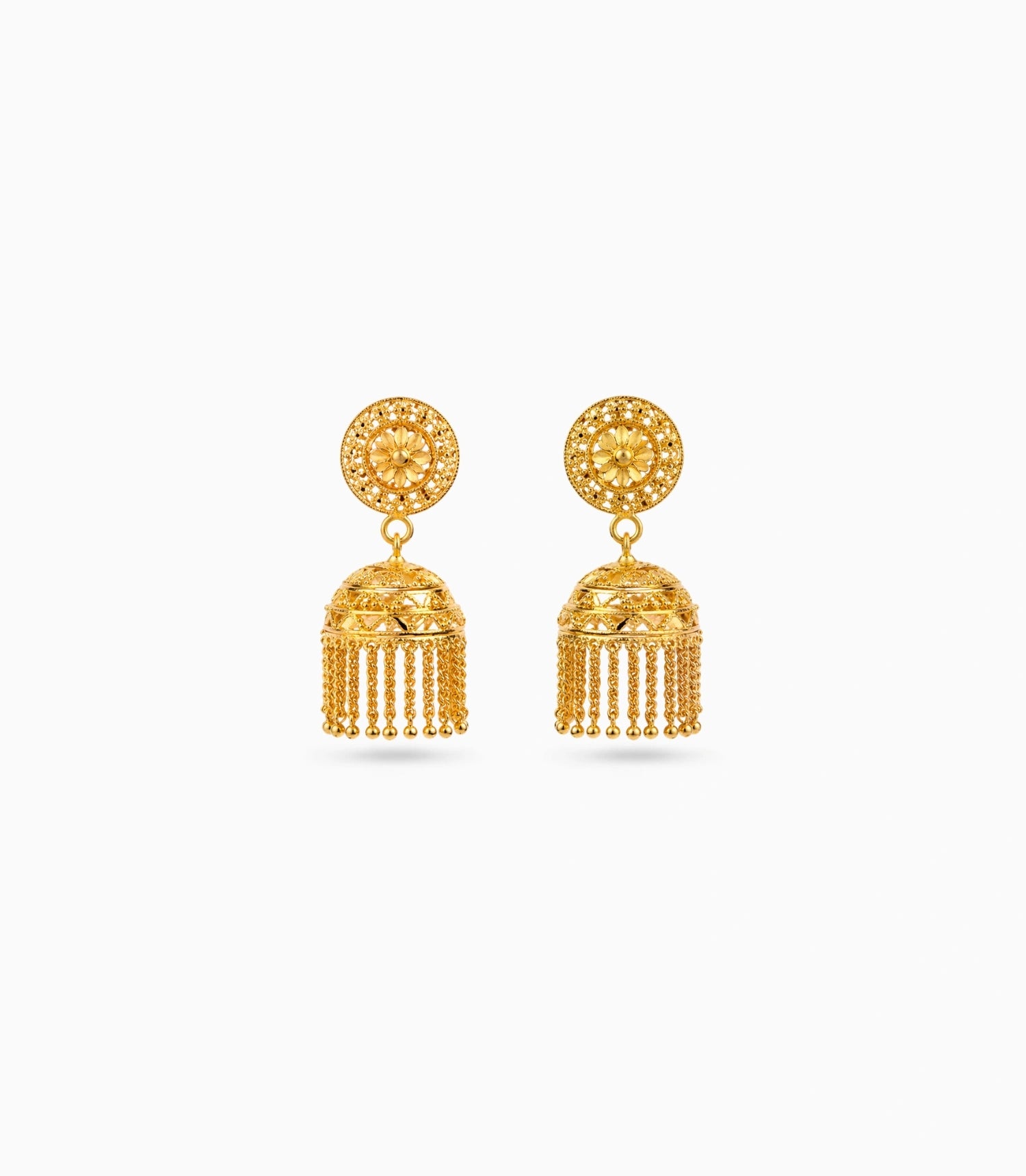 Gold Plated Traditional Filigree Flower Jhumka Earrings