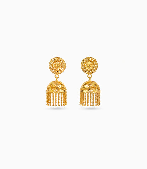 Gold Plated Traditional Filigree Flower Jhumka Earrings