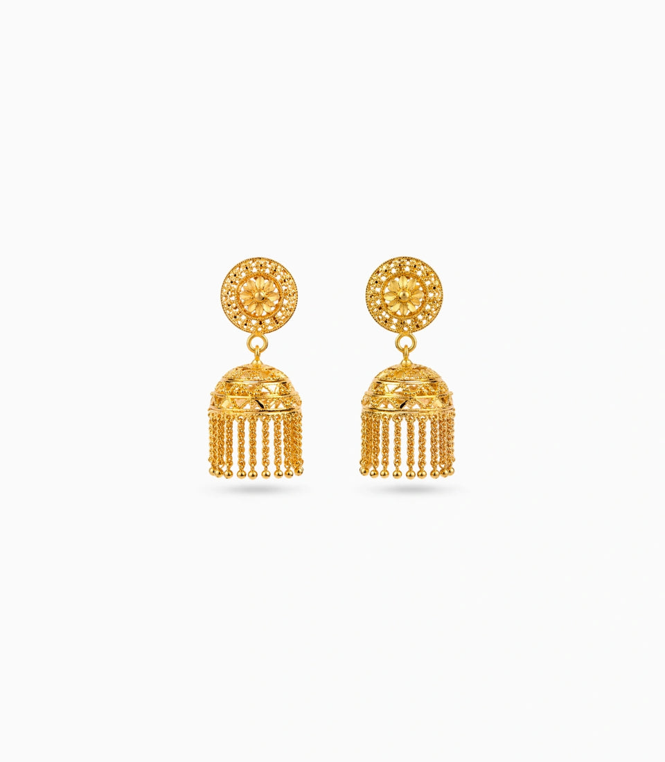 Gold Plated Traditional Filigree Flower Jhumka Earrings