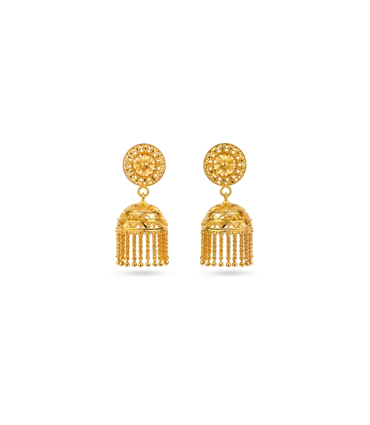 Gold Plated Traditional Filigree Flower Jhumka Earrings