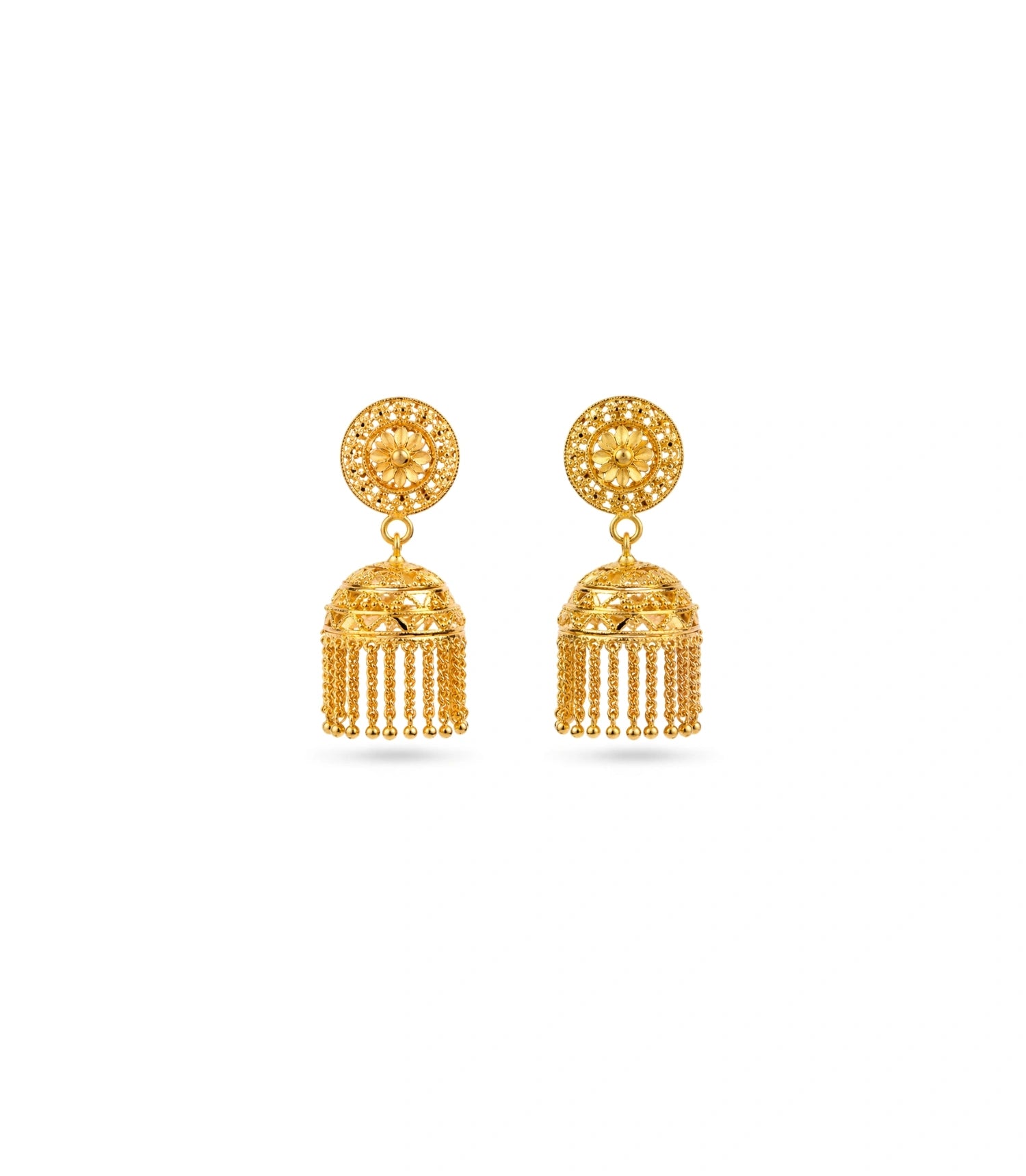 Gold Plated Traditional Filigree Flower Jhumka Earrings