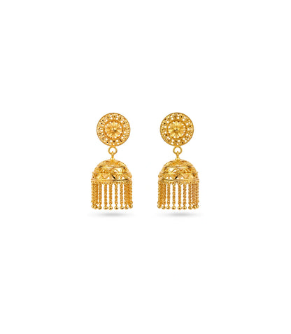 Gold Plated Traditional Filigree Flower Jhumka Earrings