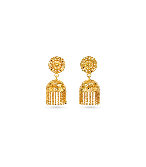Gold Plated Traditional Filigree Flower Jhumka Earrings