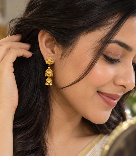 Gold Plated Ethnic Polished Jhumka Earrings
