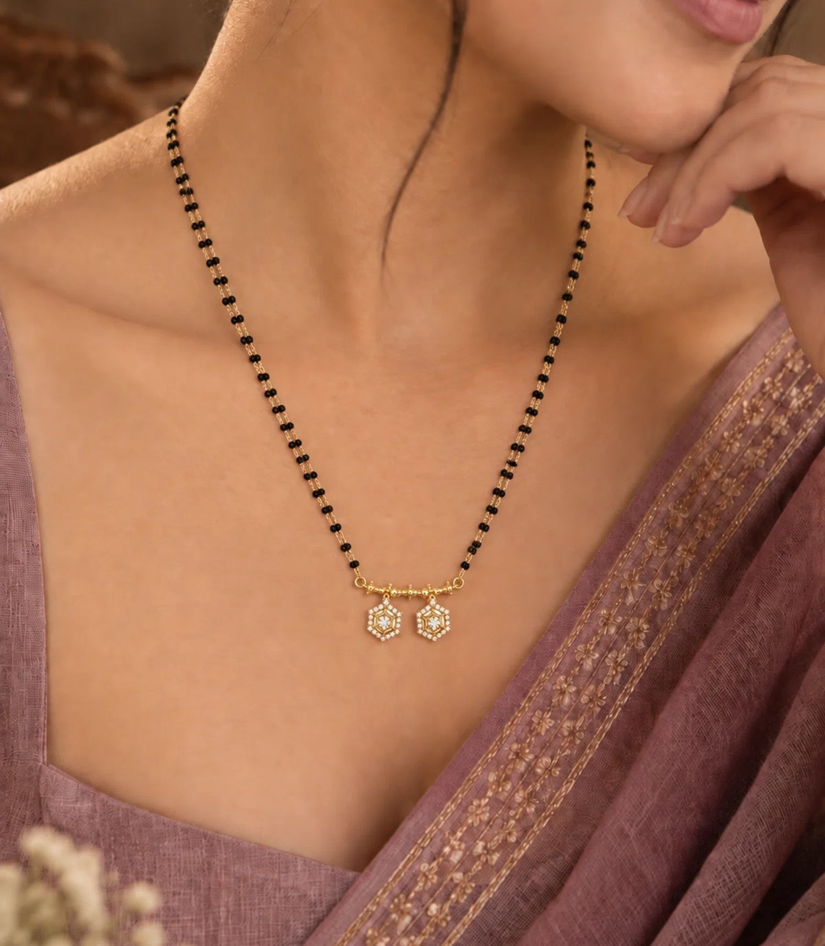 Gold Plated CZ Hexagon Filigree Mangalsutra