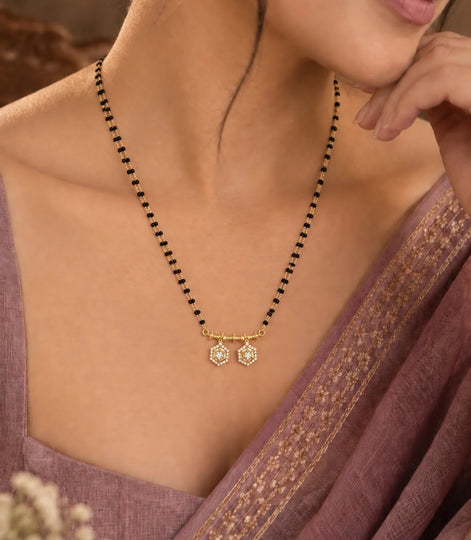 Gold Plated CZ Hexagon Filigree Mangalsutra