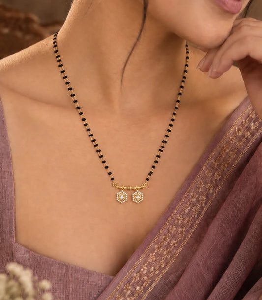 Gold Plated CZ Hexagon Filigree Mangalsutra
