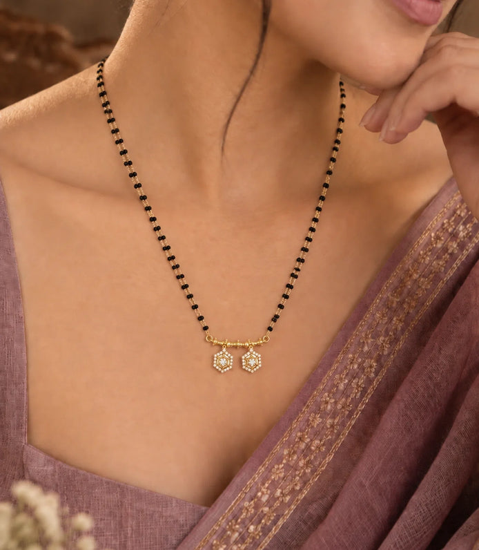 Gold Plated CZ Hexagon Filigree Mangalsutra