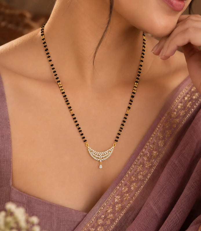 Gold Plated CZ Crescent Leaf Mangalsutra