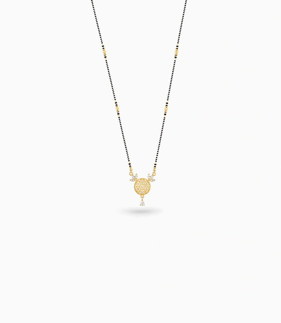 Gold Plated CZ Round Filigree Mangalsutra