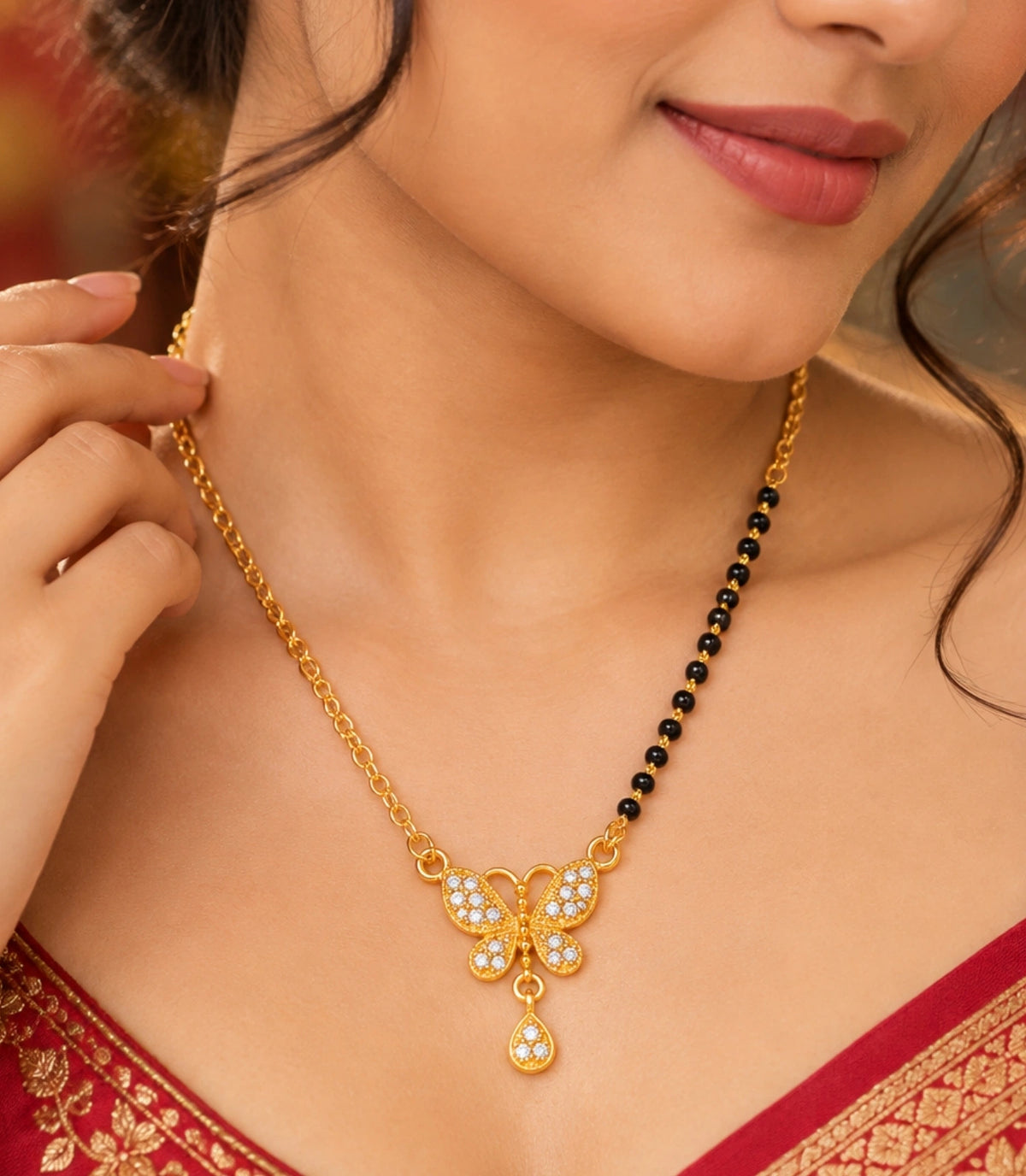 Gold Plated CZ Butterfly Mangalsutra