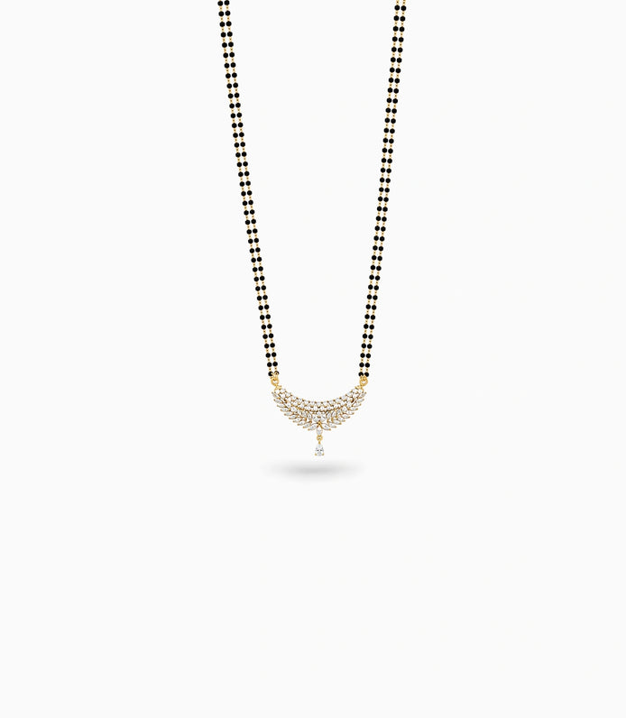 Gold Plated CZ Crescent Leaf Mangalsutra