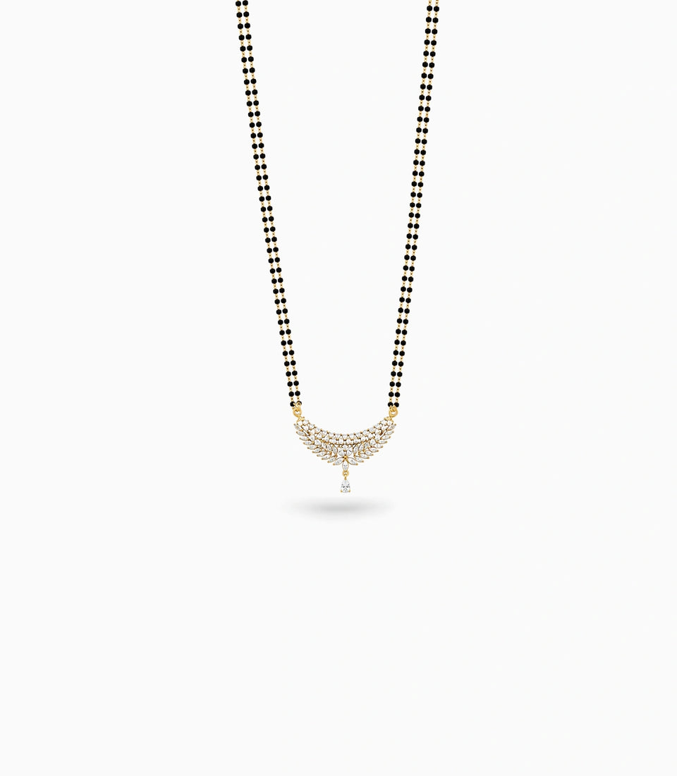 Gold Plated CZ Crescent Leaf Mangalsutra