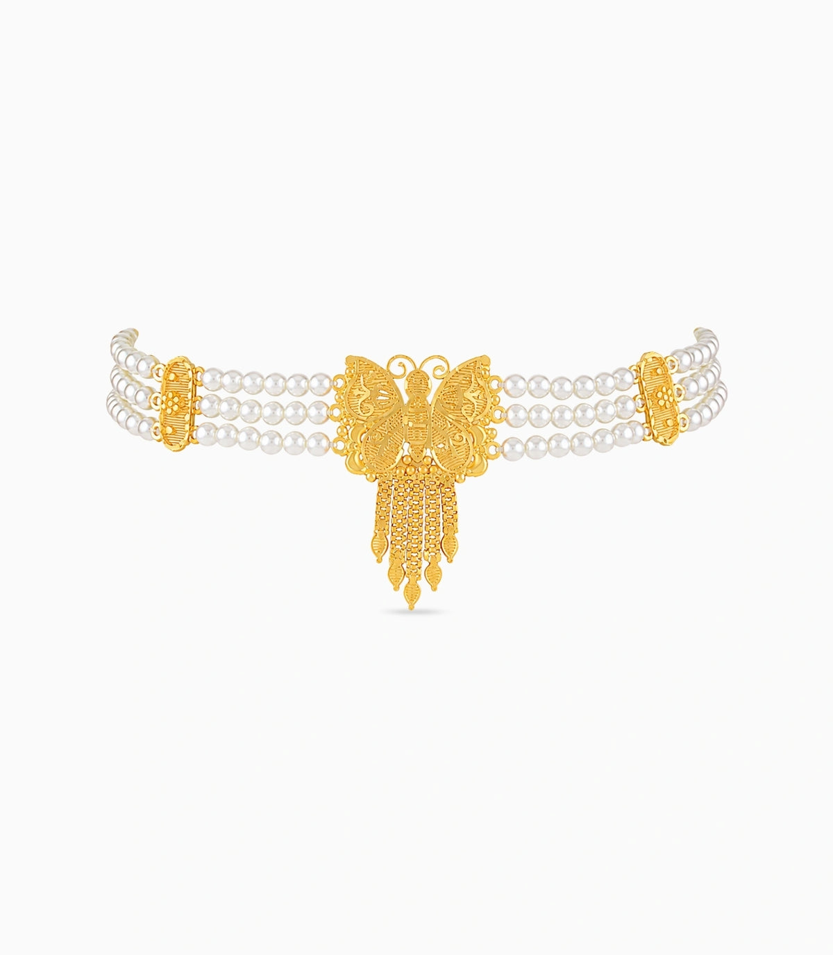 Gold Plated Butterfly Multi Strand Pearl Choker