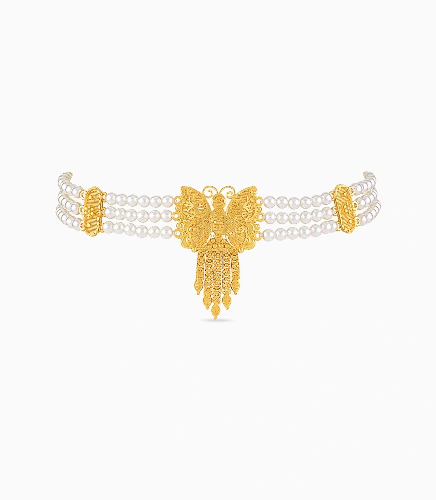 Gold Plated Butterfly Multi Strand Pearl Choker