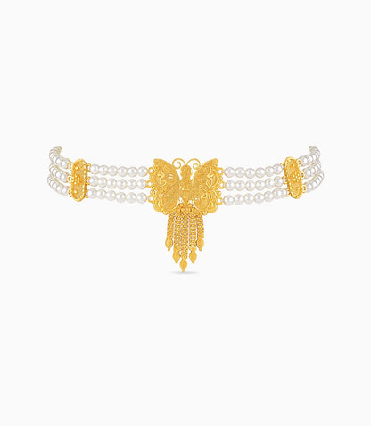 Gold Plated Butterfly Multi Strand Pearl Choker