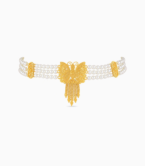Gold Plated Butterfly Multi Strand Pearl Choker