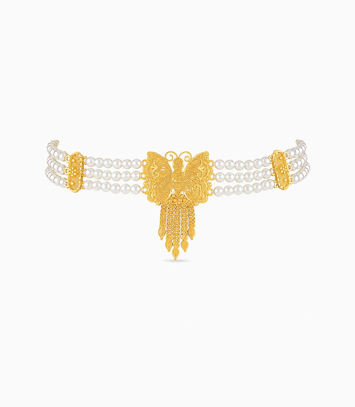 Gold Plated Butterfly Multi Strand Pearl Choker