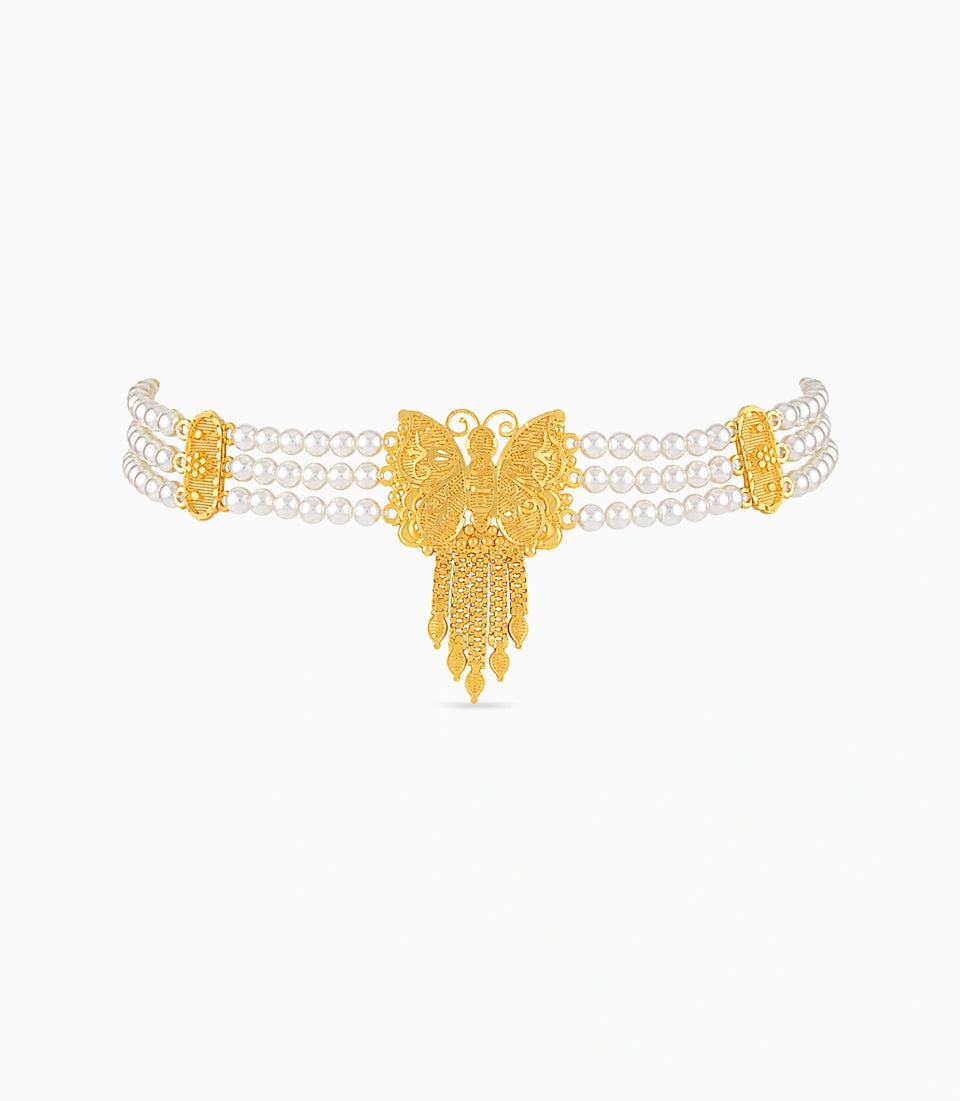 Gold Plated Butterfly Multi Strand Pearl Choker