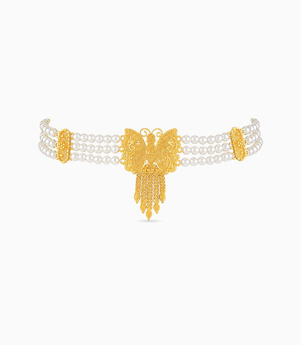 Gold Plated Butterfly Multi Strand Pearl Choker