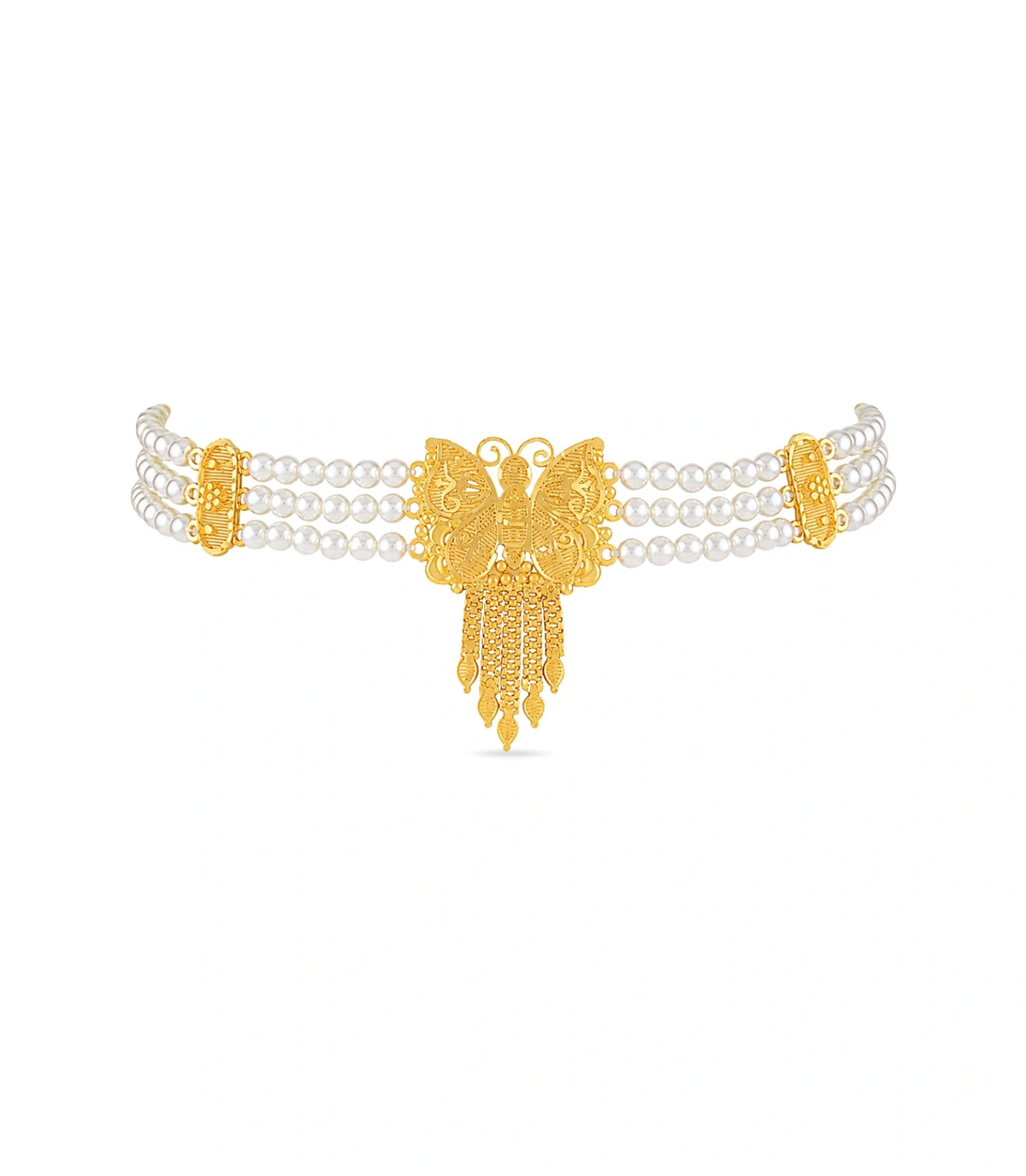 Gold Plated Butterfly Multi Strand Pearl Choker