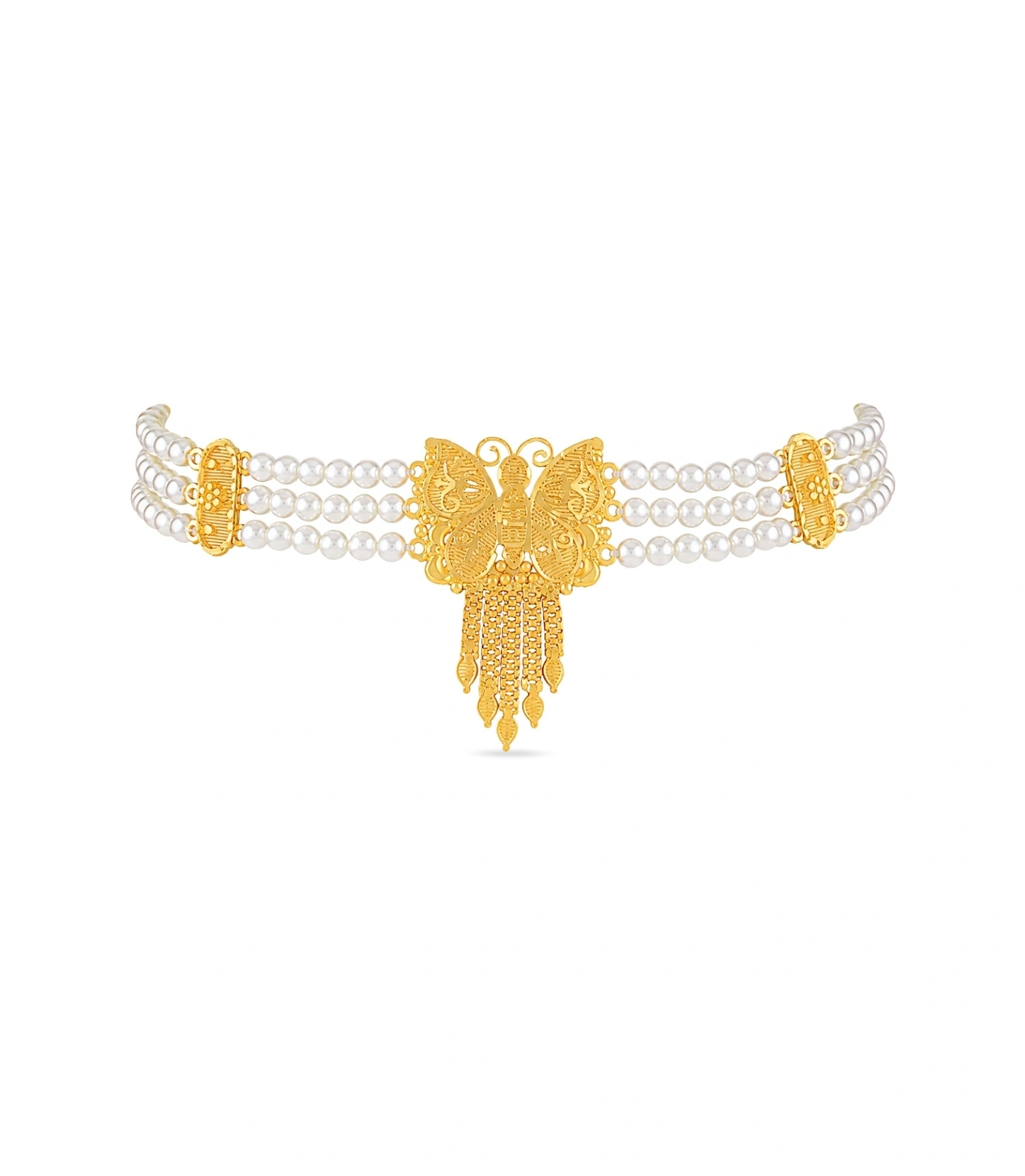 Gold Plated Butterfly Multi Strand Pearl Choker