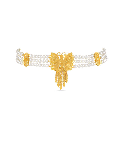 Gold Plated Butterfly Multi Strand Pearl Choker