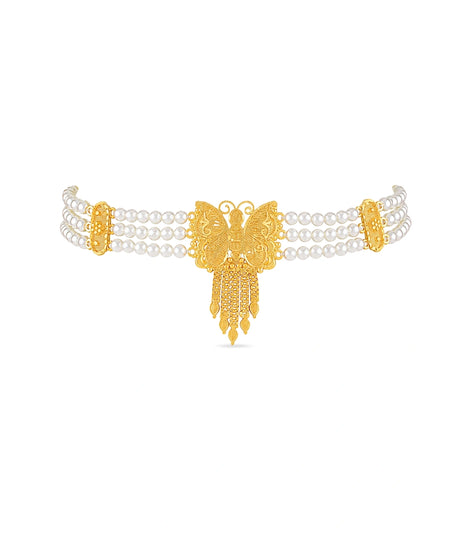 Gold Plated Butterfly Multi Strand Pearl Choker
