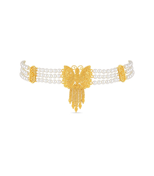 Gold Plated Butterfly Multi Strand Pearl Choker