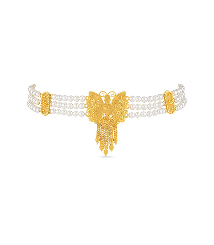 Gold Plated Butterfly Multi Strand Pearl Choker