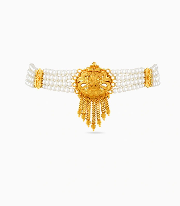Gold Plated Luminous Multi Strand Pearl Choker