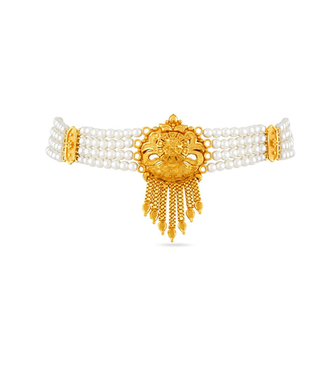 Gold Plated Luminous Multi Strand Pearl Choker