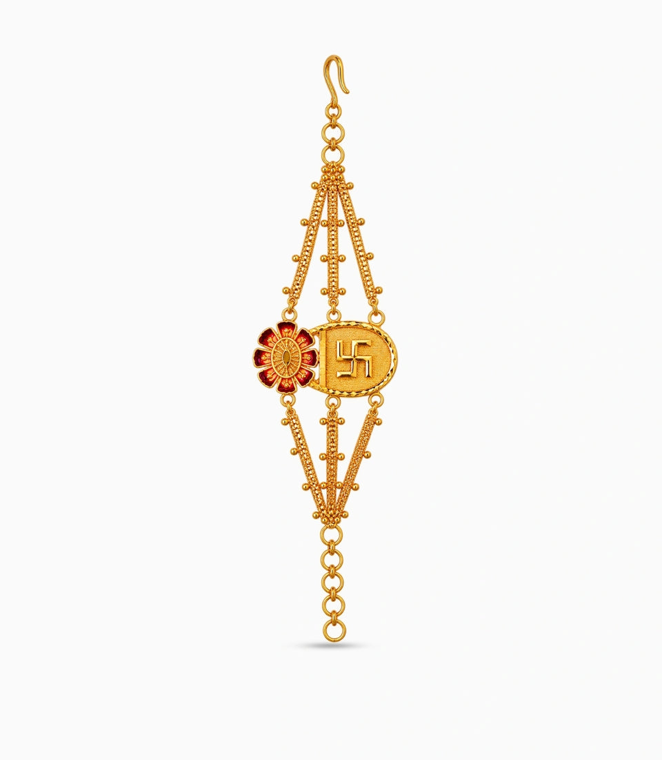 Gold Plated Swastik & Floral Enamel Mantasha