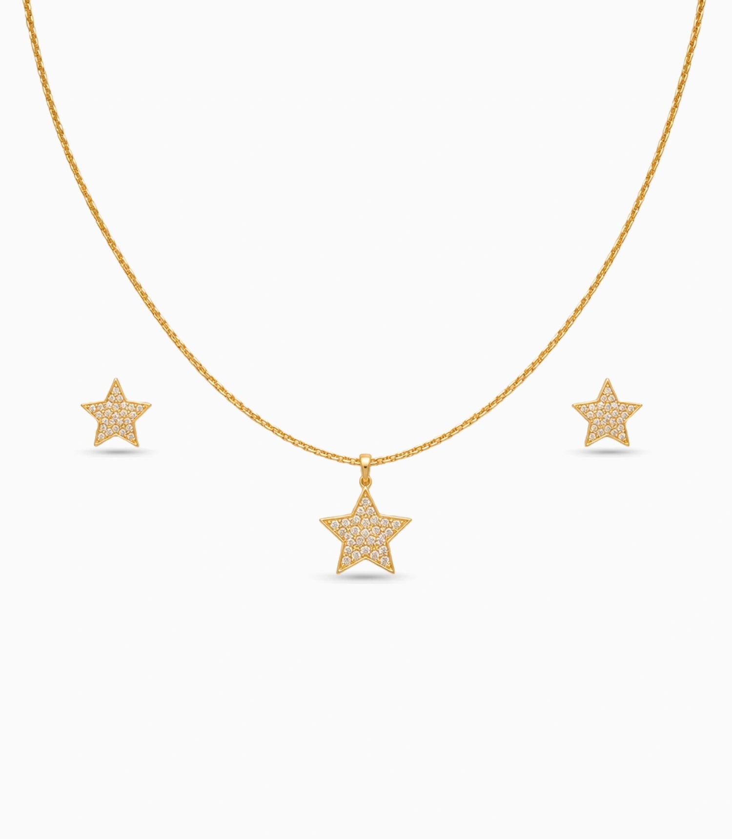 Gold Plated Delicate Star AD Chain Pendant Set