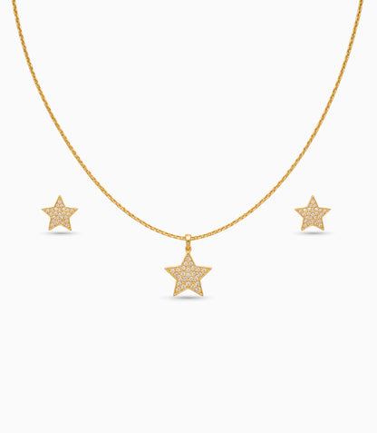 Gold Plated Delicate Star AD Chain Pendant Set