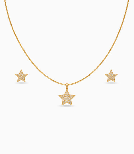 Gold Plated Delicate Star AD Chain Pendant Set