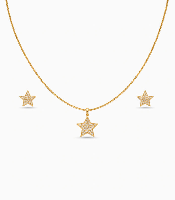 Gold Plated Delicate Star AD Chain Pendant Set