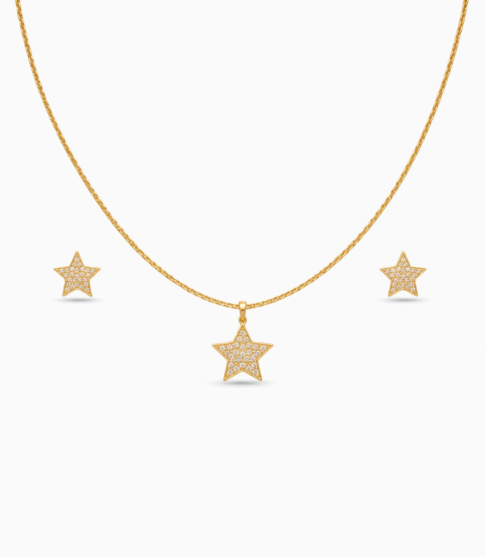 Gold Plated Delicate Star AD Chain Pendant Set