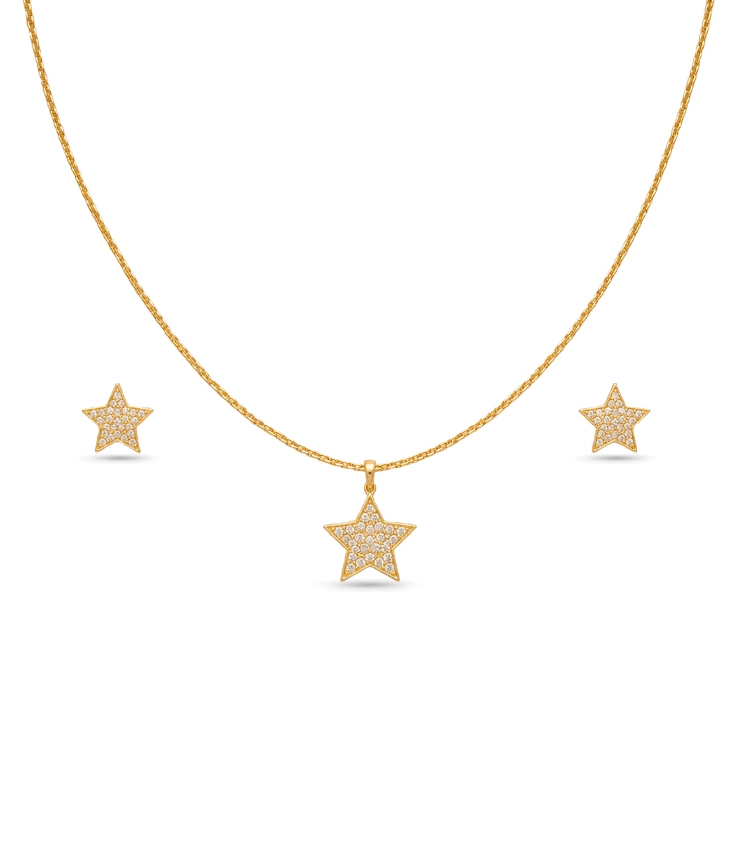Gold Plated Delicate Star AD Chain Pendant Set