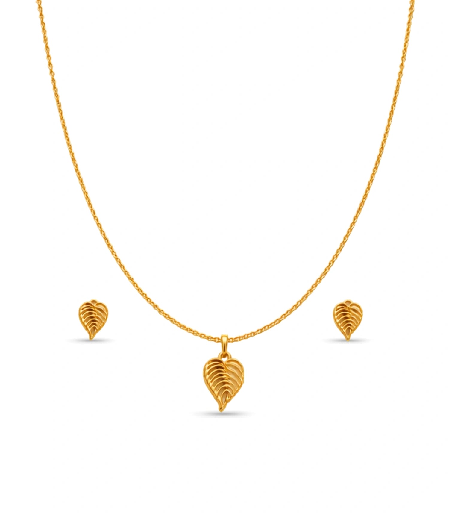 Gold Plated Delicate Heart Leaf AD Chain Pendant Set