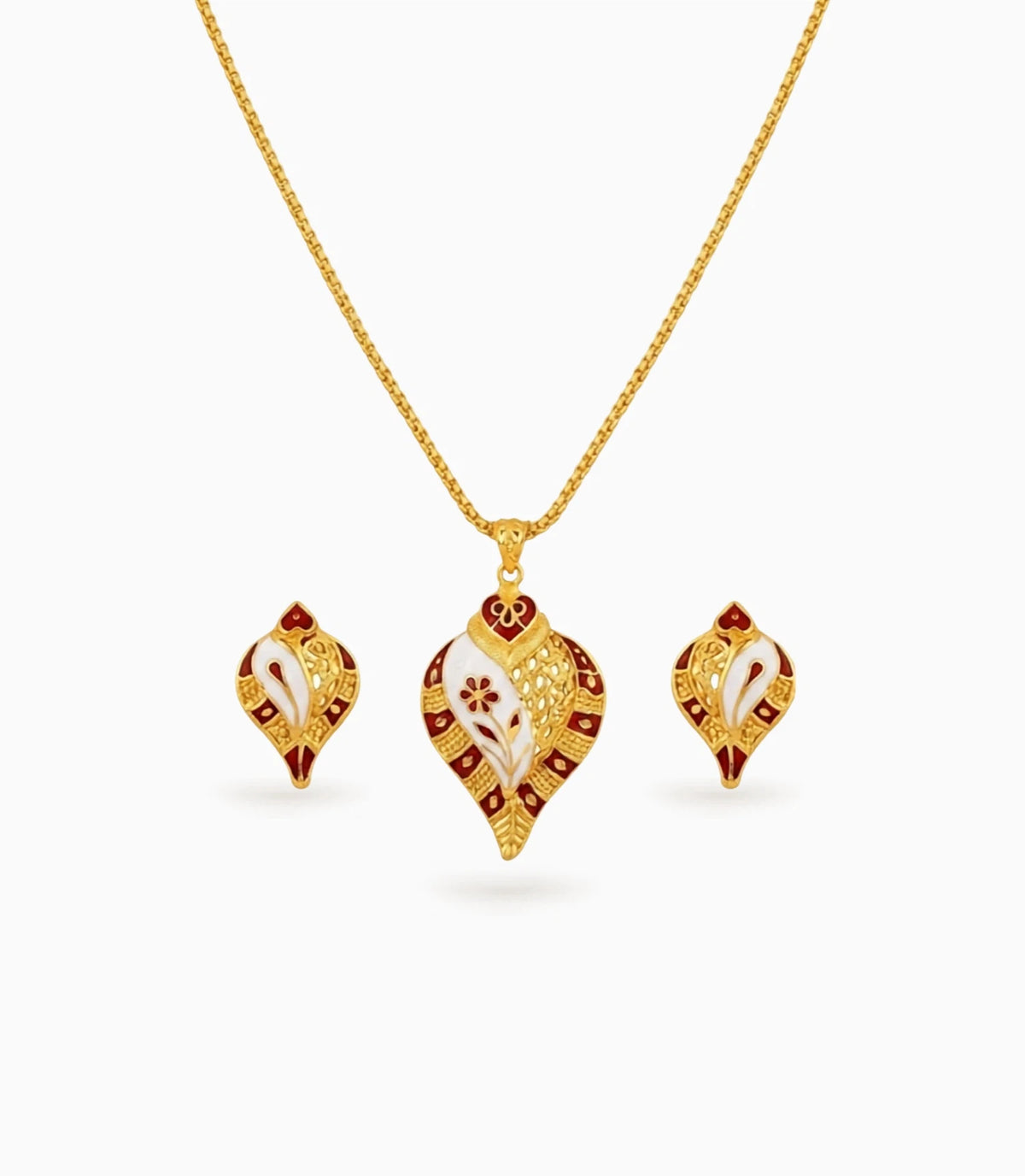 Gold Plated Enamel Sankh Motif Chain Pendant Set