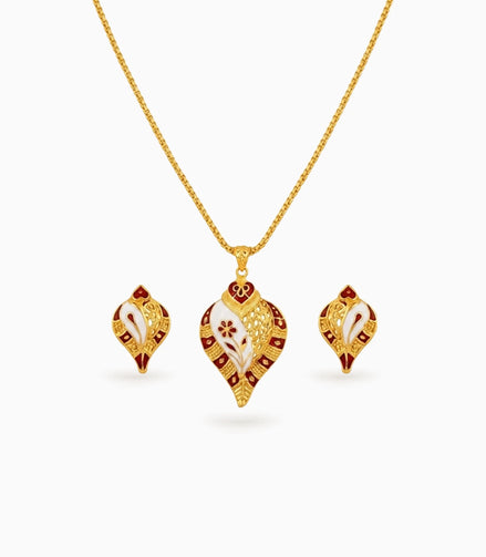 Gold Plated Enamel Sankh Motif Chain Pendant Set
